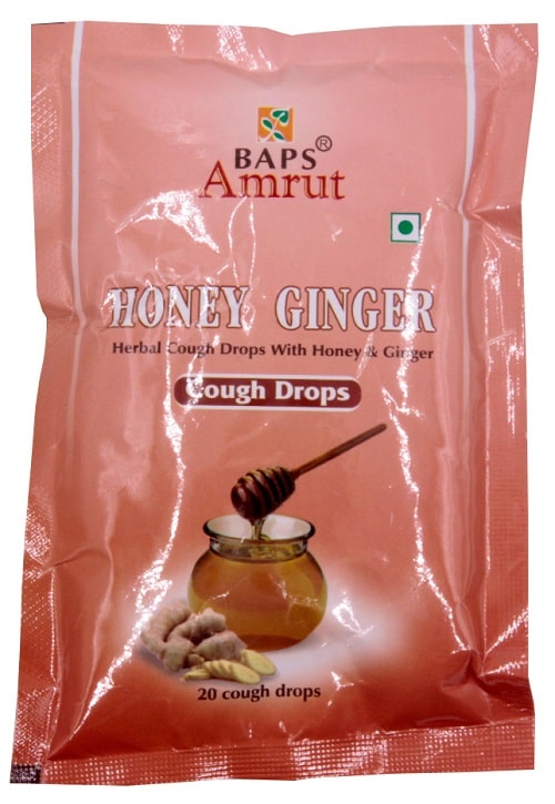 Леденцы от кашля Мёд и Имбирь (Honey Ginger Cough Drops) Baps Amrut, 20 шт