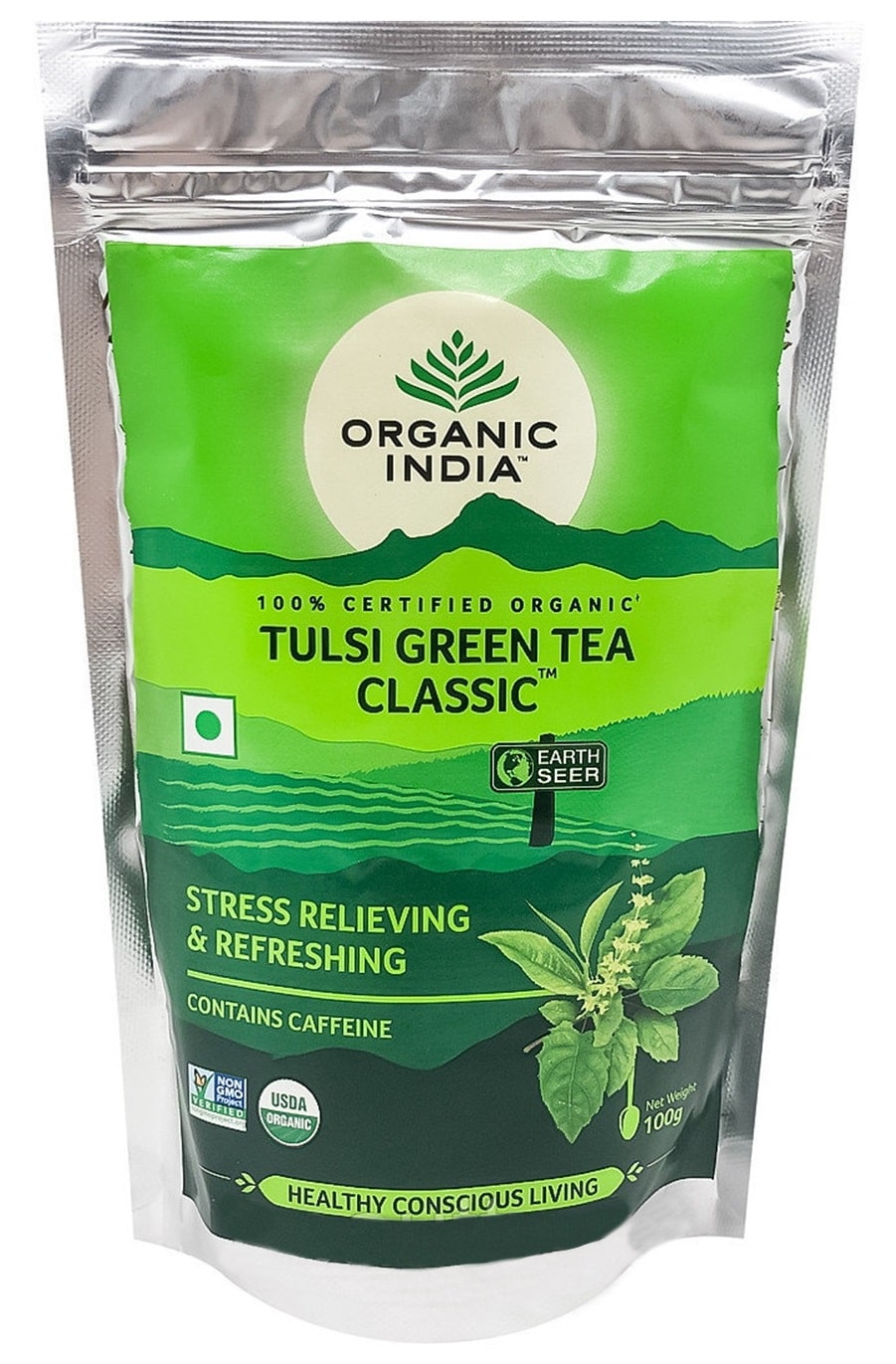 Зеленый чай с Тулси (Tulsi Green tea classic) Organic India, 100 г