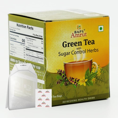 Зеленый чай с контролирующими сахар травами (Green Tea with Sugar Control Herbs) Baps Amrut, 10 пак
