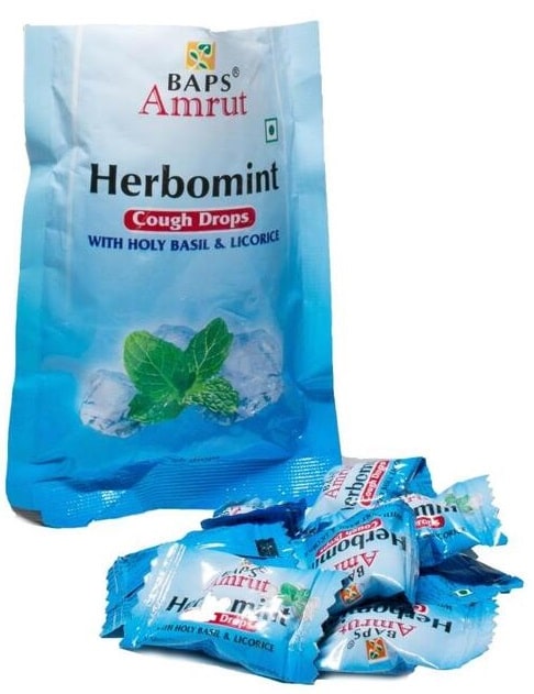 Леденцы от кашля Гербоминт с Тулси и Солодкой (Herbomint Cough Drops) Baps Amrut, 20 шт
