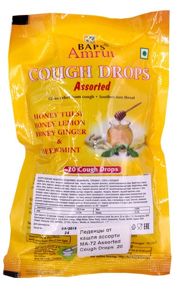 Леденцы от кашля ассорти (Cough Drops Assorted) Baps Amrut, 20 шт