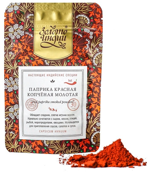 Паприка копченая молотая, с остринкой (Red Paprika Smoked Powder) Золото Индии, 30 г