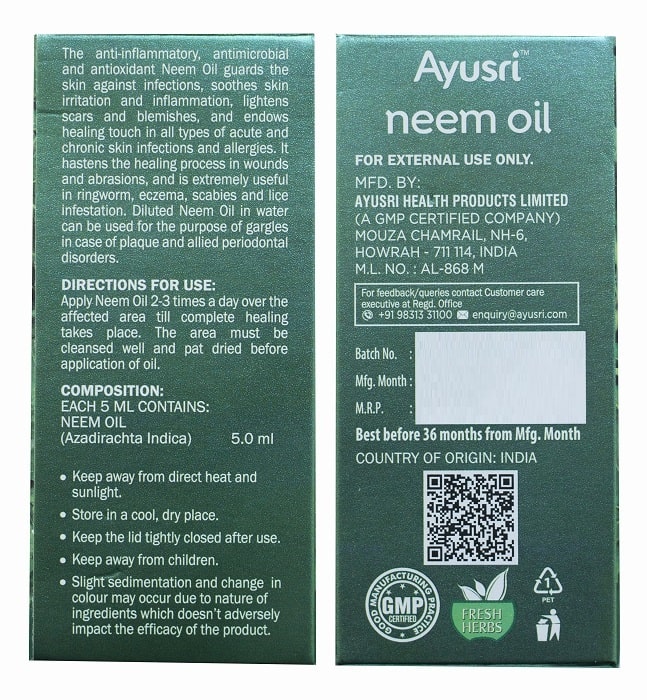 Масло Нима (Neem Oil) Ayusri, 60 мл