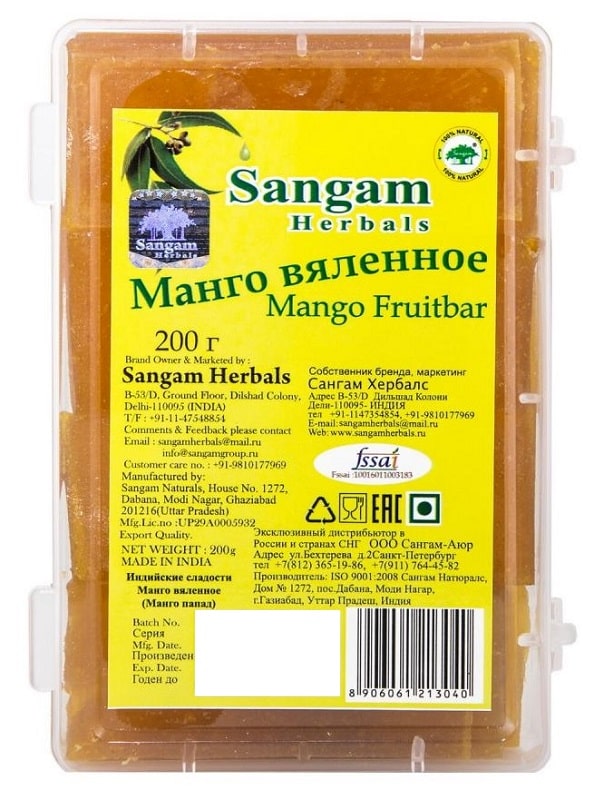 Манго вяленное желтое (Mango Fruitbar) Sangam Herbals, 200 г