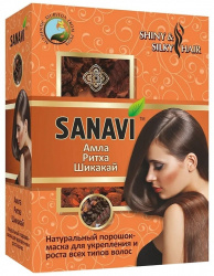 Порошок для ухода за волосами (амла, ритха, шикакай) Sanavi, 100 г
